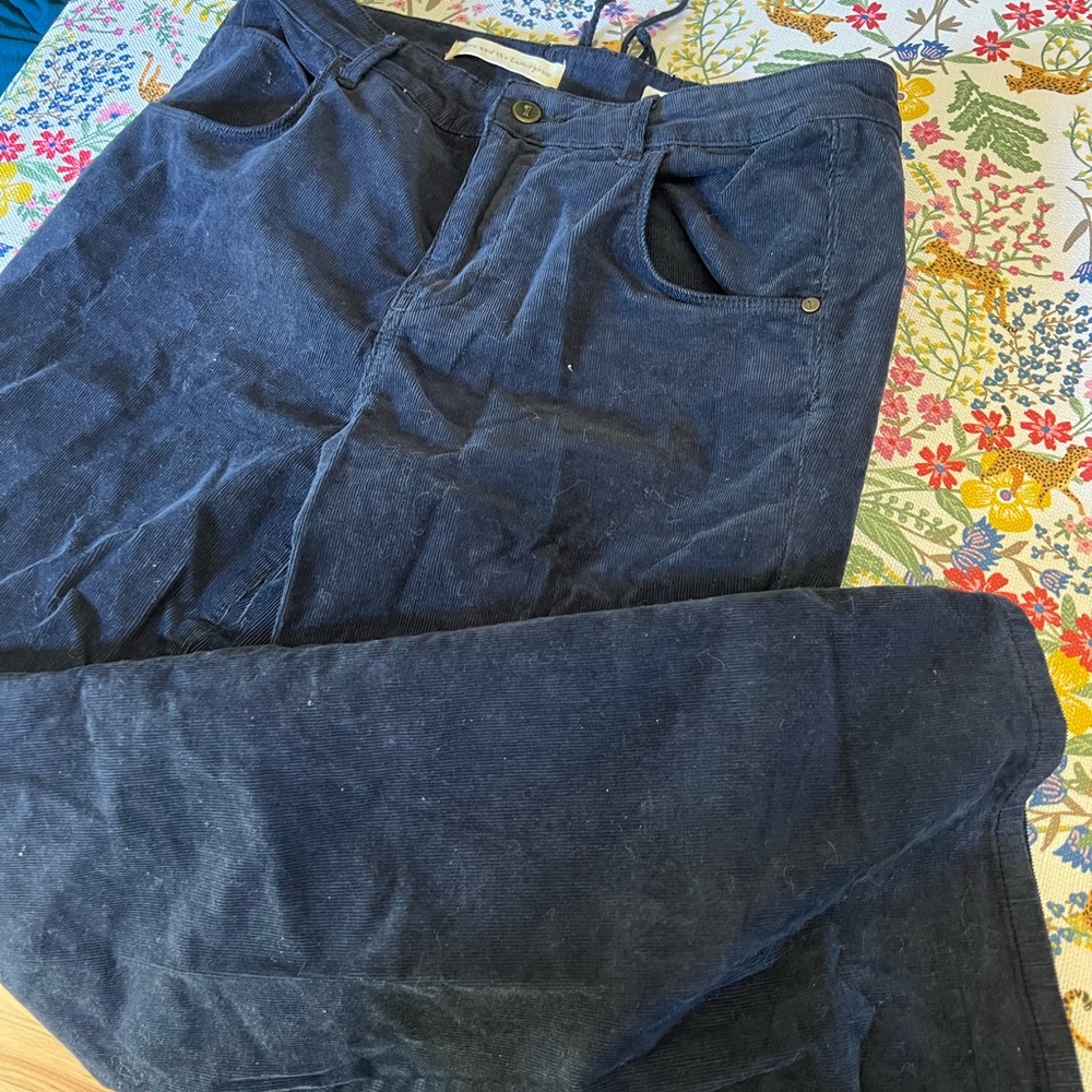 Pilcro wide leg fine wale corduroy trousers, navy 31